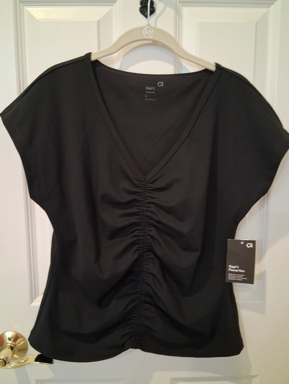 GAP Black Ruched V-Neck Short Sleeve Tee